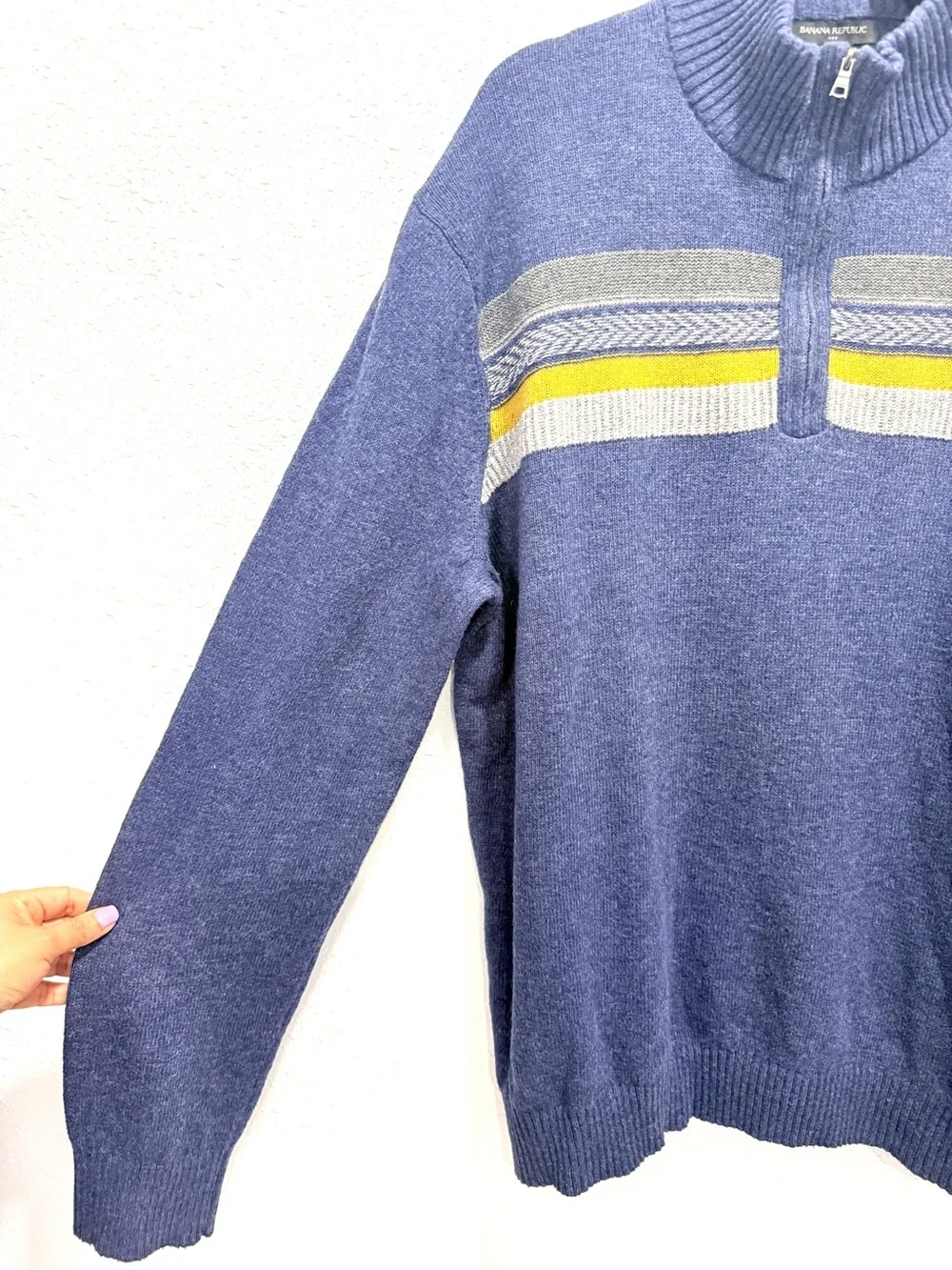 Banana Republic Men's cotton  nylon wool blend Blue Half-Zip Sweater  XXL